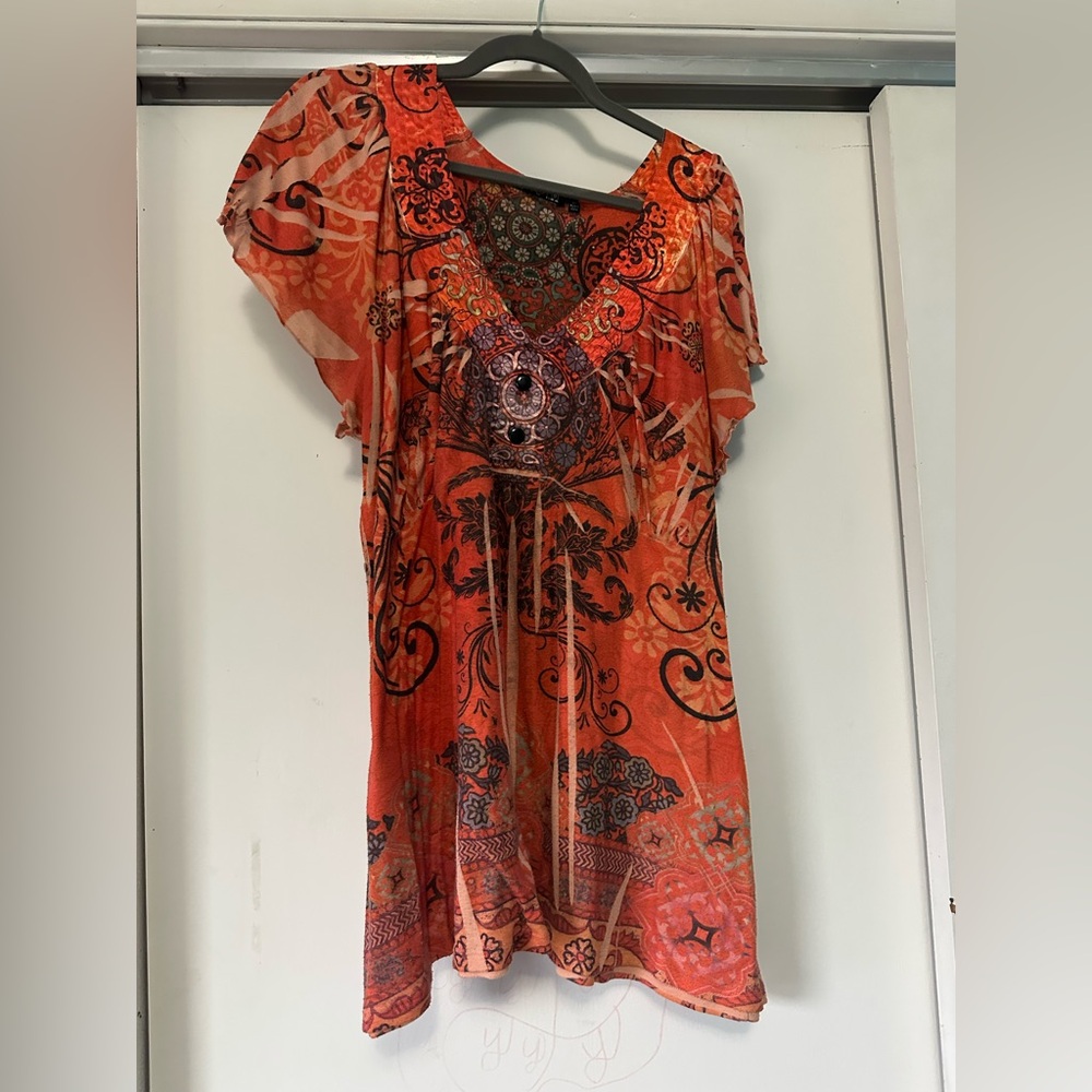 Vibrant Orange Patterned Top